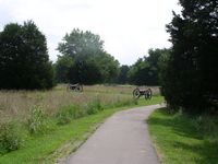 Union cannons stand vigilent in the cotton fields.  This position was overrun by  Confederate Troops.