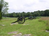 Cannon batteries guard Union positions on the edge of the Stones River Battlefield.