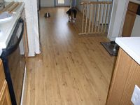 Mindi checks out the new floor in the dining room and kitchen.