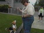 Casey and Miss Molly "negotiate" for a cookie, while Lisa's Mom watches